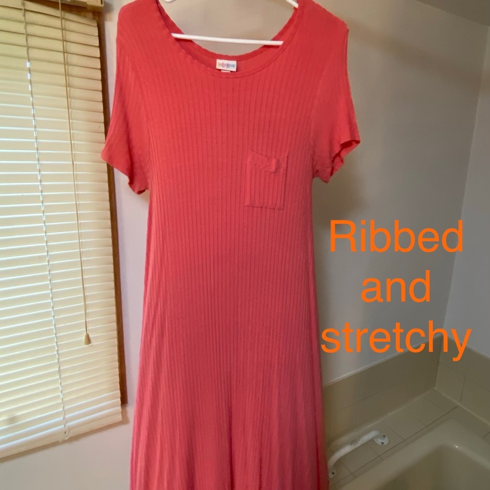 Lularoe Carly Dress, Bright Coral Pink, Size Large